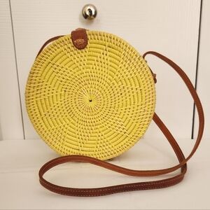 Yellow Woven Round Crossbody Bag
